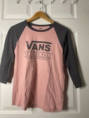 Vans Pink and Gray Raglan Logo Long Sleeve Tee #7